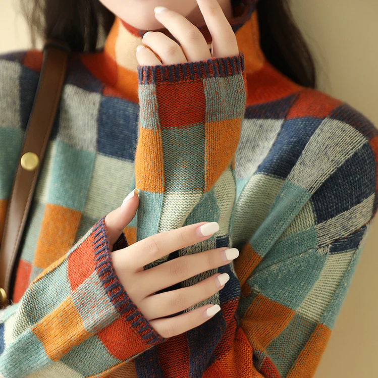 Holly Womens Cashmere Sweater with Block Check
