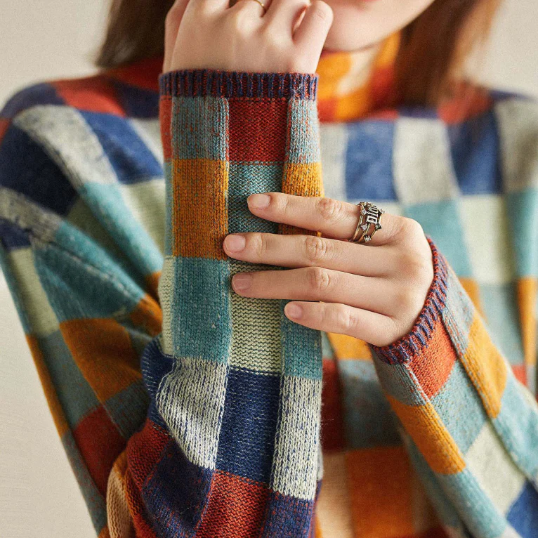 Holly Womens Cashmere Sweater with Block Check