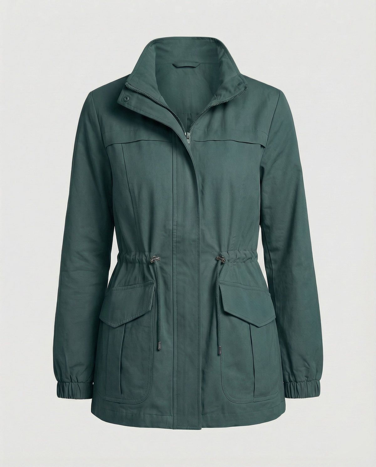 Kristy Womens Utility Jacket with Drawstring Waist in Green