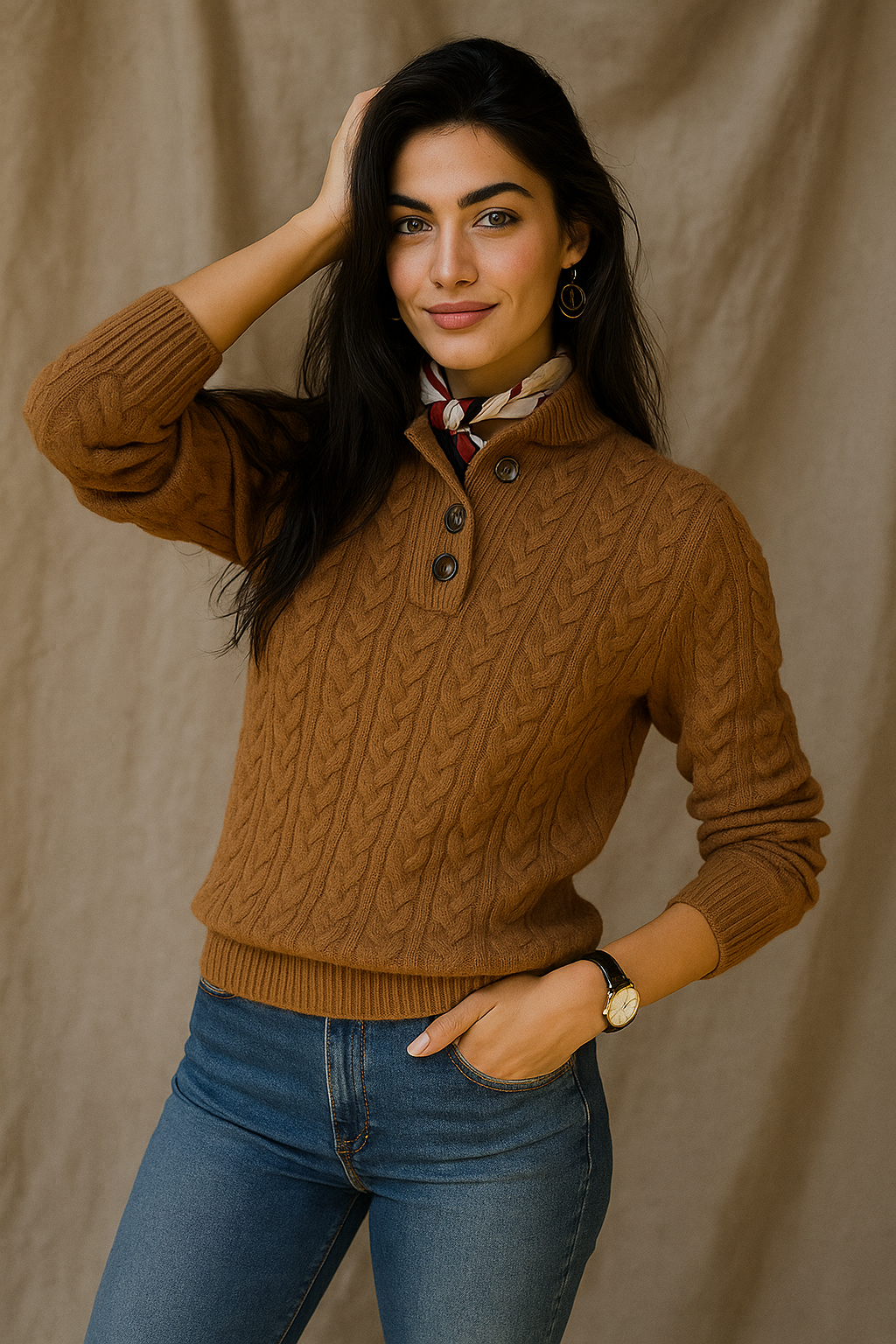 Arden Womens Button-Up Cable Knit Sweater