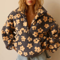Kendra | Womens Floral Teddy Fleece Jacket with Half Zip | Oversized Fit, Daisy Print | Yellow, Pink and More S-3XL