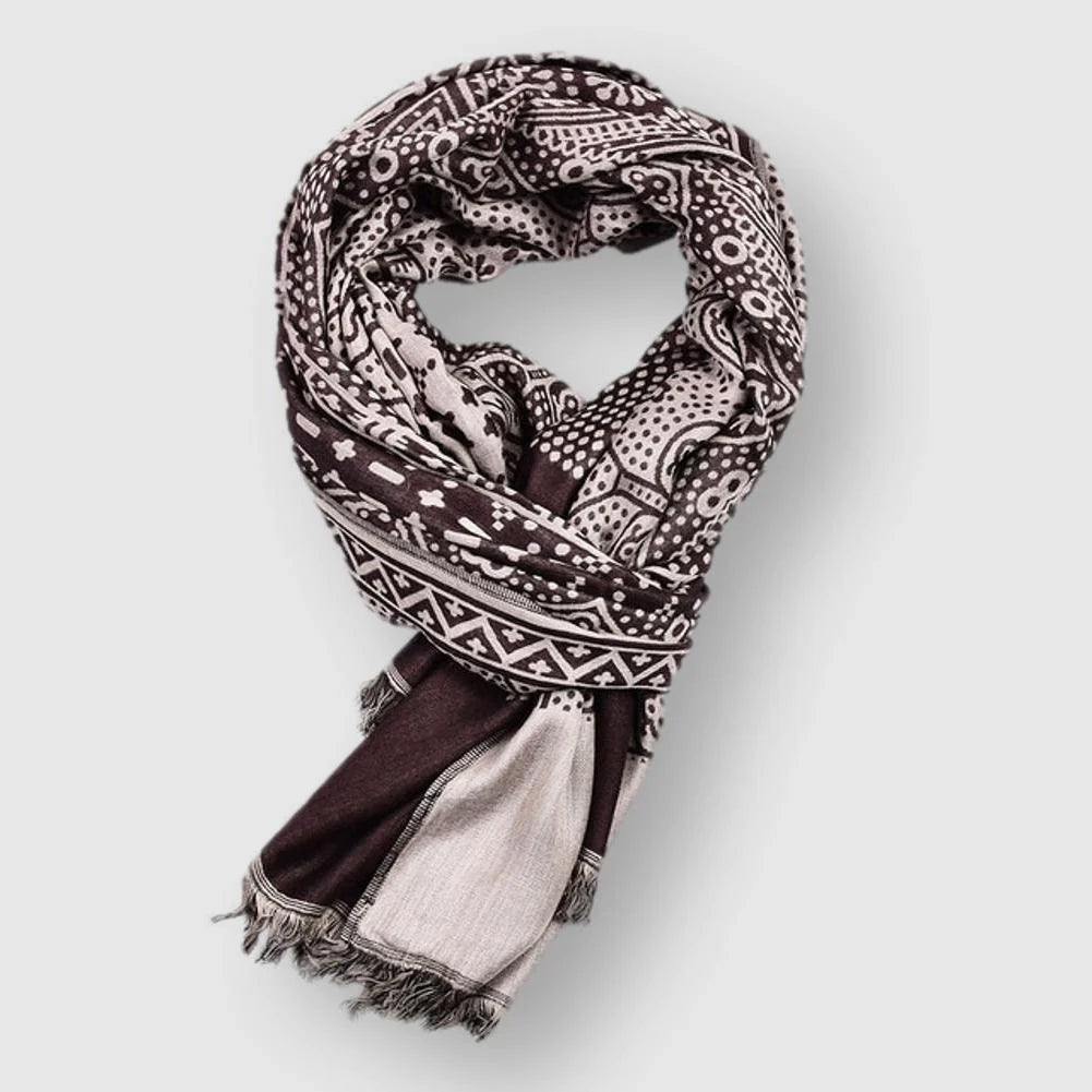 François Mens Cotton Blend Scarf with Pattern in Brown