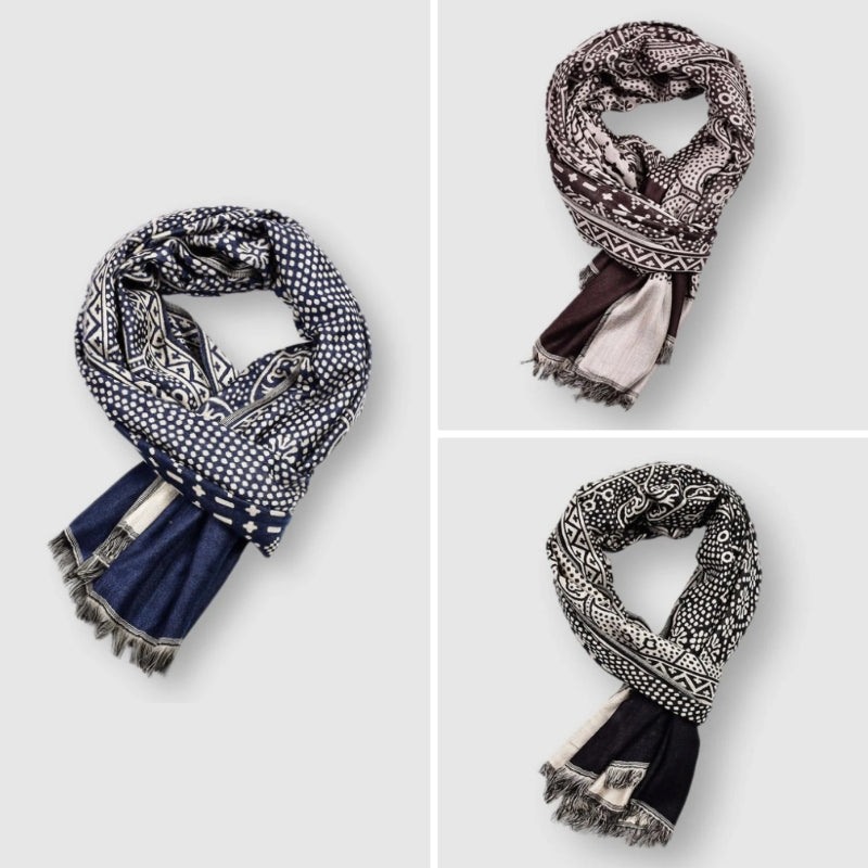 François Mens Cotton Blend Scarf with Pattern in All 3 Colours Bundle