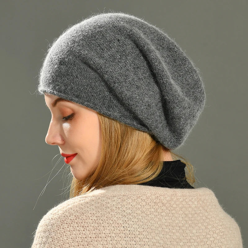Jennifer Womens Cashmere Wool Beanie in Grey