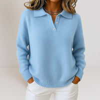 Tonya | Womens Knit Sweater with Polo Collar and Button Placket | Relaxed Fit | Navy, Red, Brown and More S-5XL