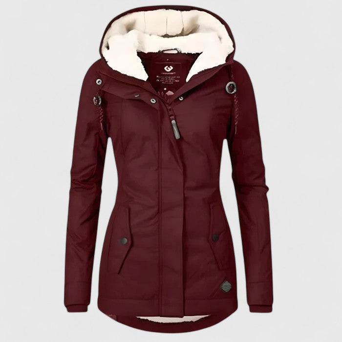 Margot Womens Winter Jacket with Adjustable Hood in Red