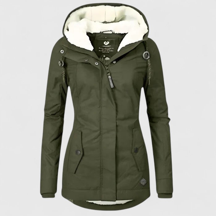 Margot Womens Winter Jacket with Adjustable Hood in Green