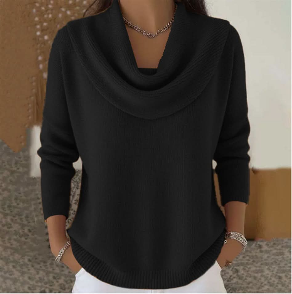 Tasha Womens Cowl Neck Cotton Sweater in Black