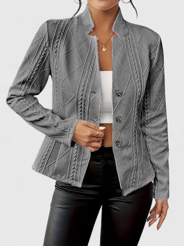 Maurelle Womens Textured Jacket with Stand Collar in Grey