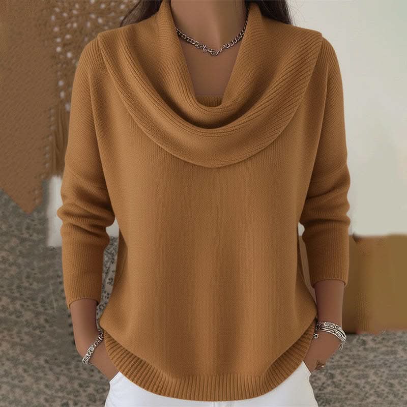 Tasha Womens Cowl Neck Cotton Sweater in Brown
