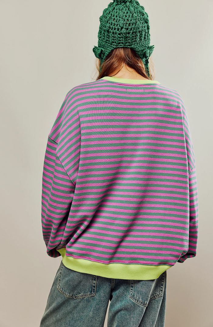 Crystal Womens Oversized Striped Sweatshirt with Neon Trim
