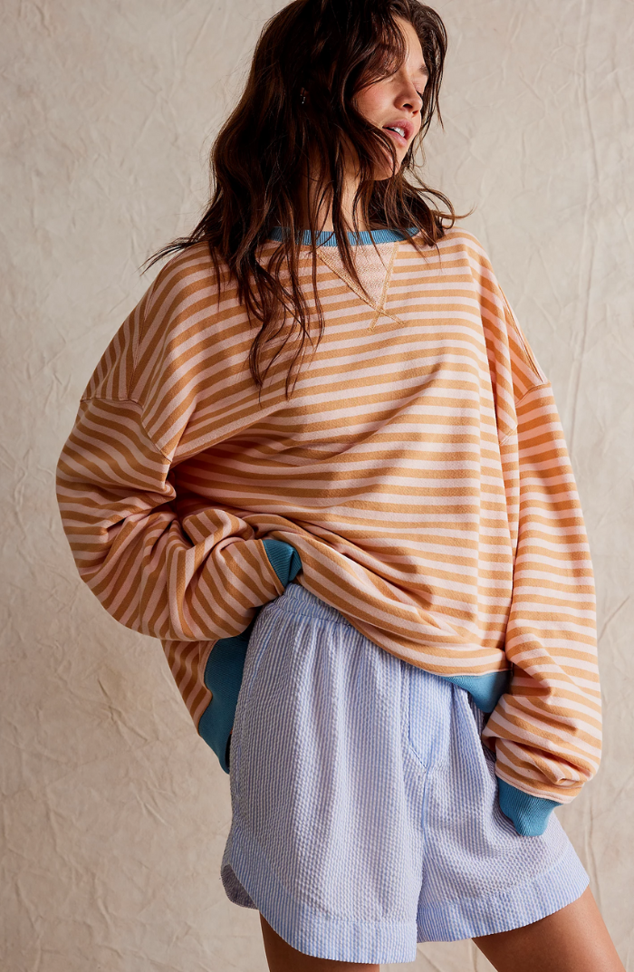 Crystal Womens Oversized Striped Sweatshirt with Neon Trim in Orange Stripes