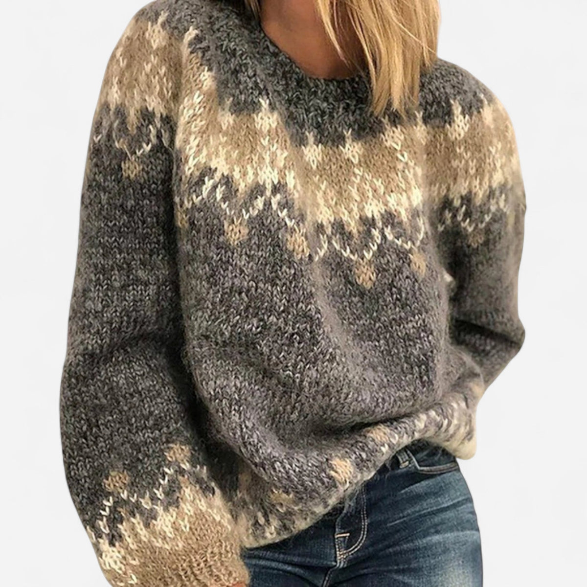 Elsa Womens Mohair Wool Sweater, Icelandic Knit in Grey