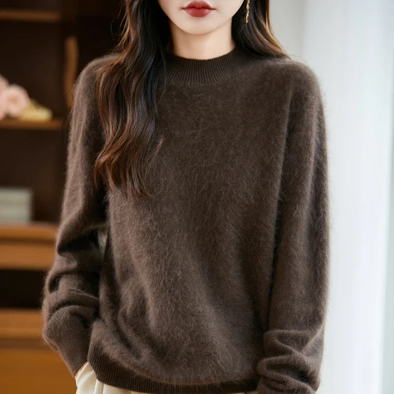 Arabelle Womens Cashmere Wool Blend High Neck Sweater in Brown