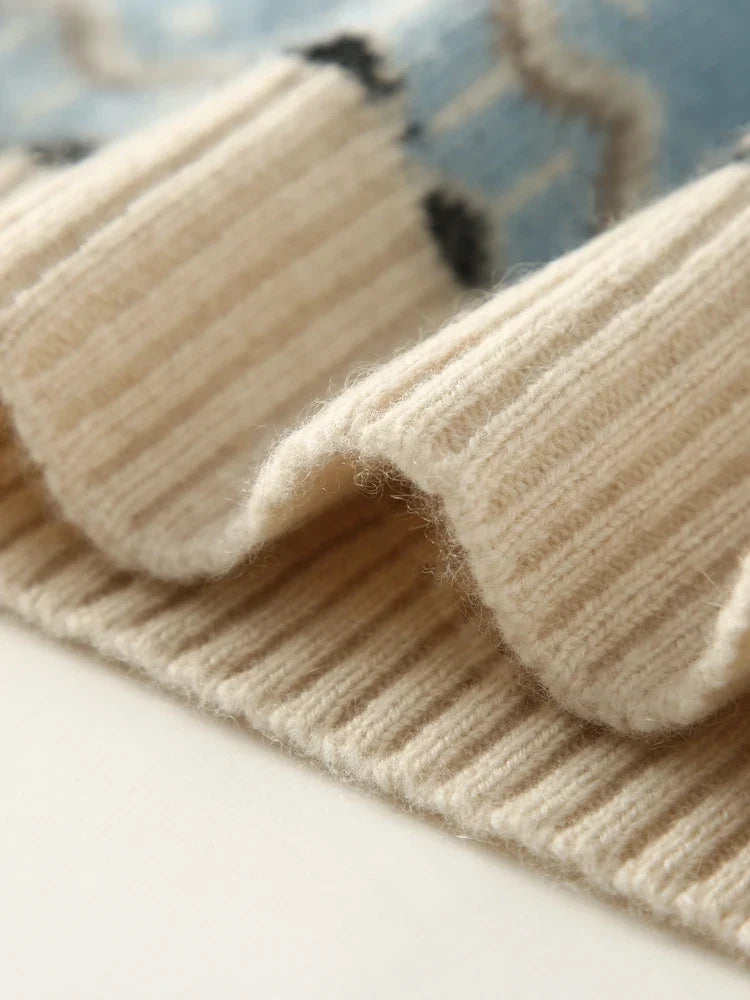 Carly Womens Fair Isle Cashmere Sweater with Mock Neck