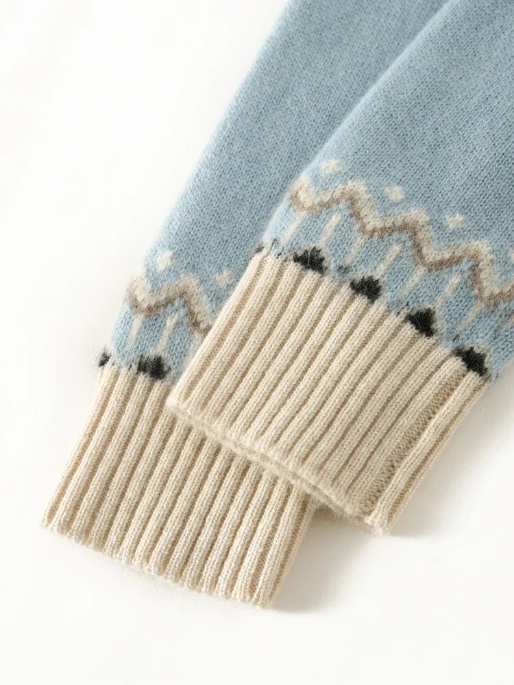 Carly Womens Fair Isle Cashmere Sweater with Mock Neck