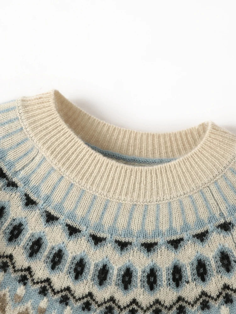 Carly Womens Fair Isle Cashmere Sweater with Mock Neck