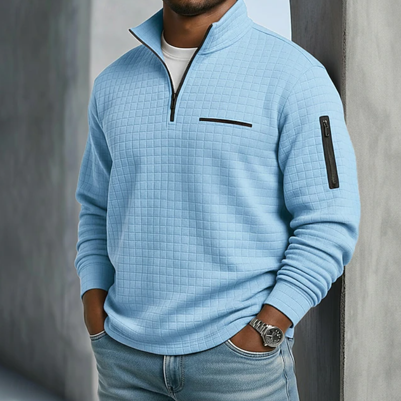 Chad Mens Quarter-Zip Waffle Sweater in Blue
