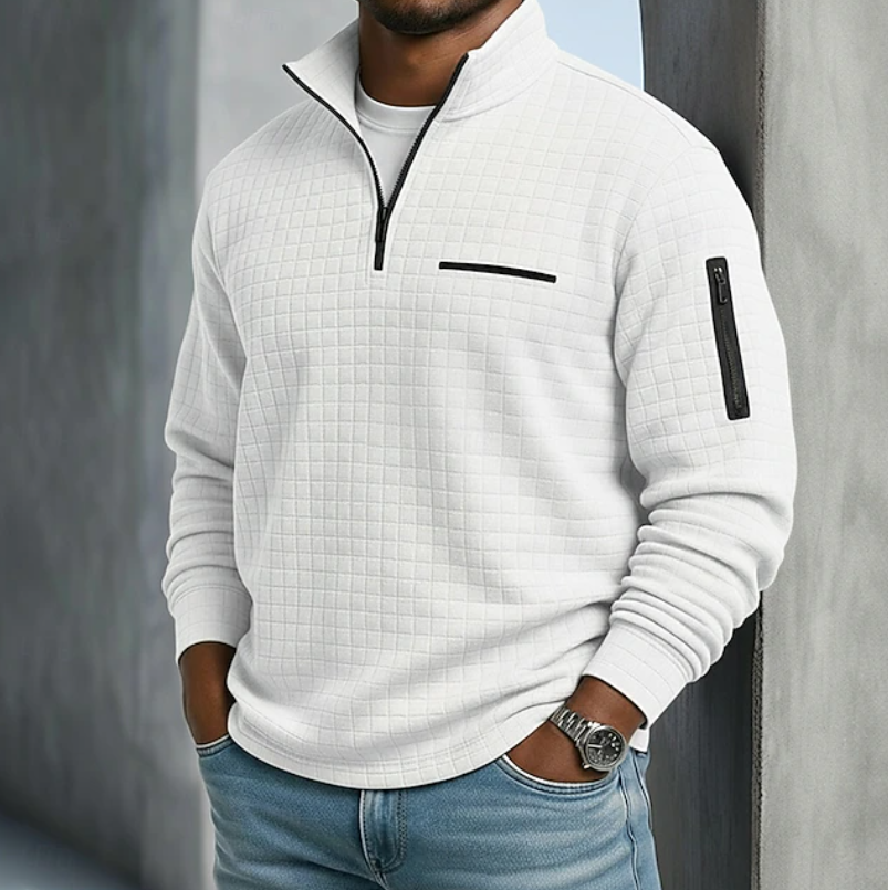 Chad Mens Quarter-Zip Waffle Sweater in White