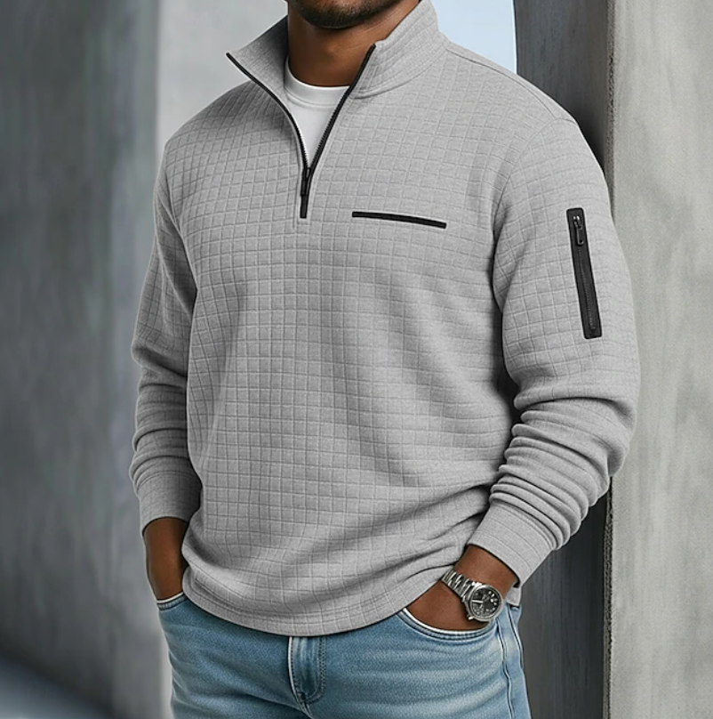 Chad Mens Quarter-Zip Waffle Sweater in Grey