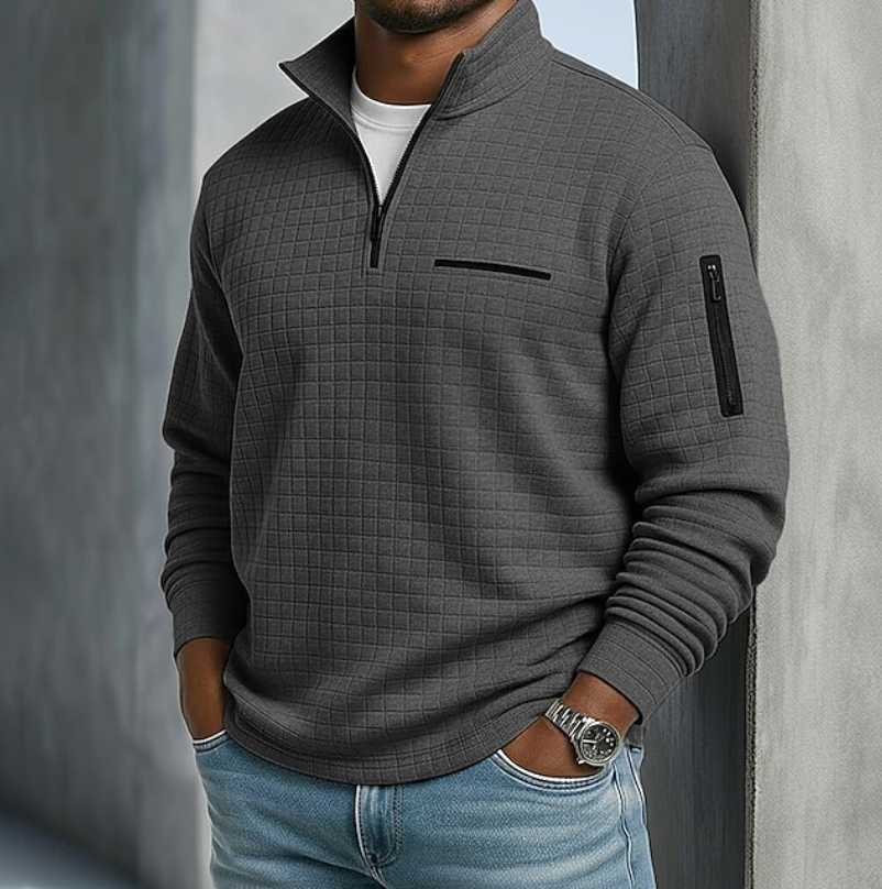 Chad Mens Quarter-Zip Waffle Sweater in Dark Grey