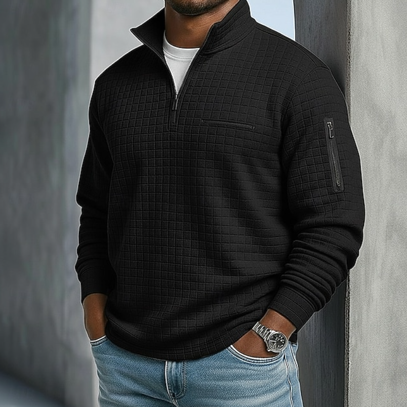 Chad Mens Quarter-Zip Waffle Sweater in Black