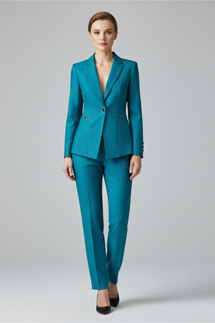Kara Womens One-Button Blazer Suit Set with Straight Pants in Blue