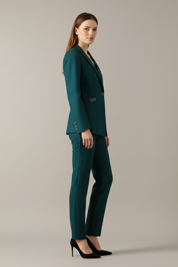 Kara Womens One-Button Blazer Suit Set with Straight Pants