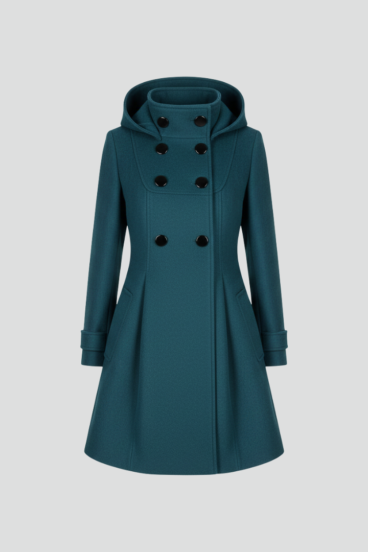 Jill Womens Hooded Coat with Double Button Front