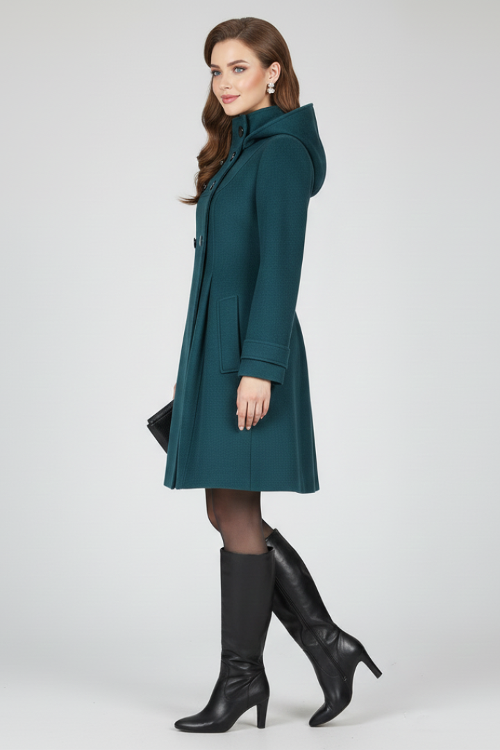 Jill Womens Hooded Coat with Double Button Front