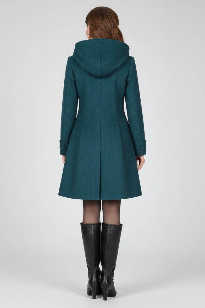 Jill Womens Hooded Coat with Double Button Front