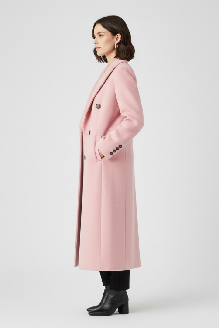 Gina Womens Long Coat with Lapel Collar