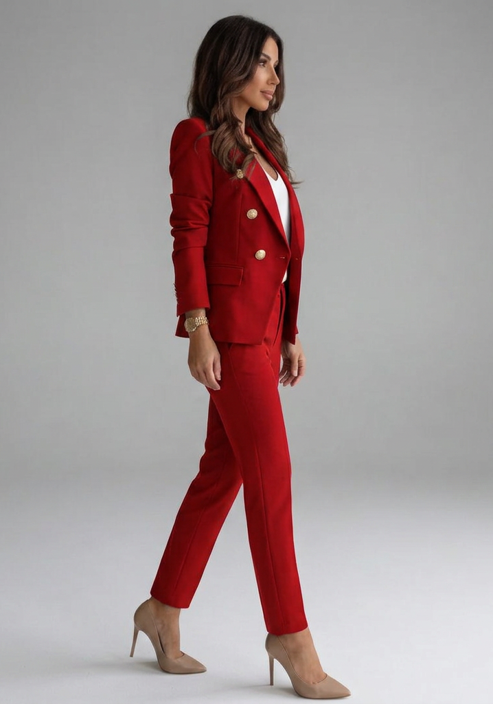Kari Womens Double-Breasted Blazer and Trousers Set