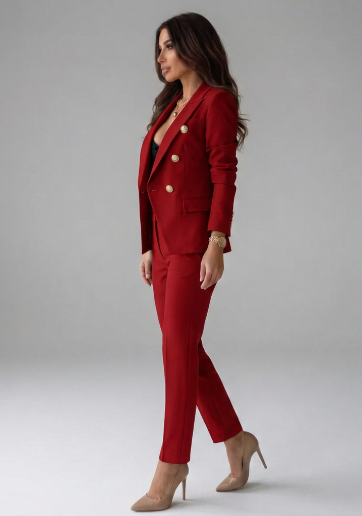 Kari Womens Double-Breasted Blazer and Trousers Set