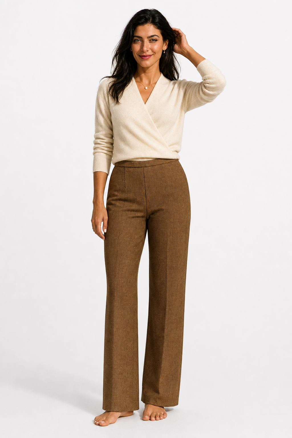 Wendy Womens V-Neck Wrap Sweater in Cashmere Knit