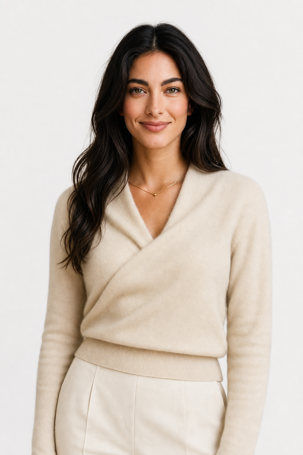 Diana Womens Cashmere Sweater with Crossover Collar