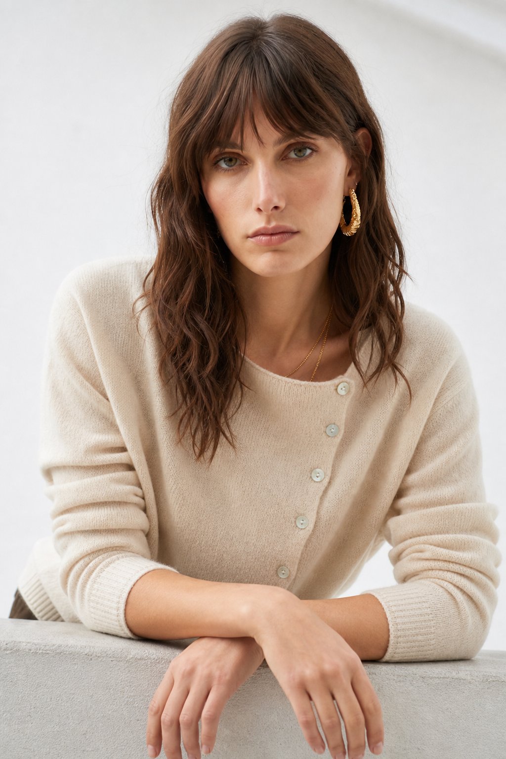 Amélise Womens Asymmetric Button Cashmere Blend Sweater