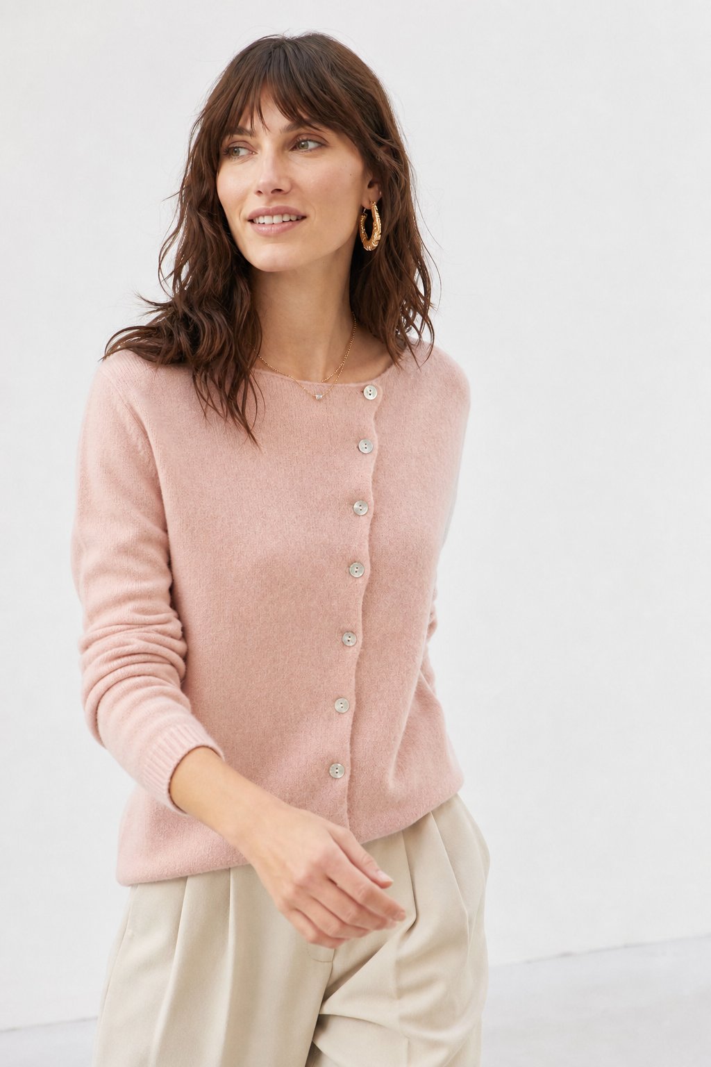 Amélise Womens Asymmetric Button Cashmere Blend Sweater