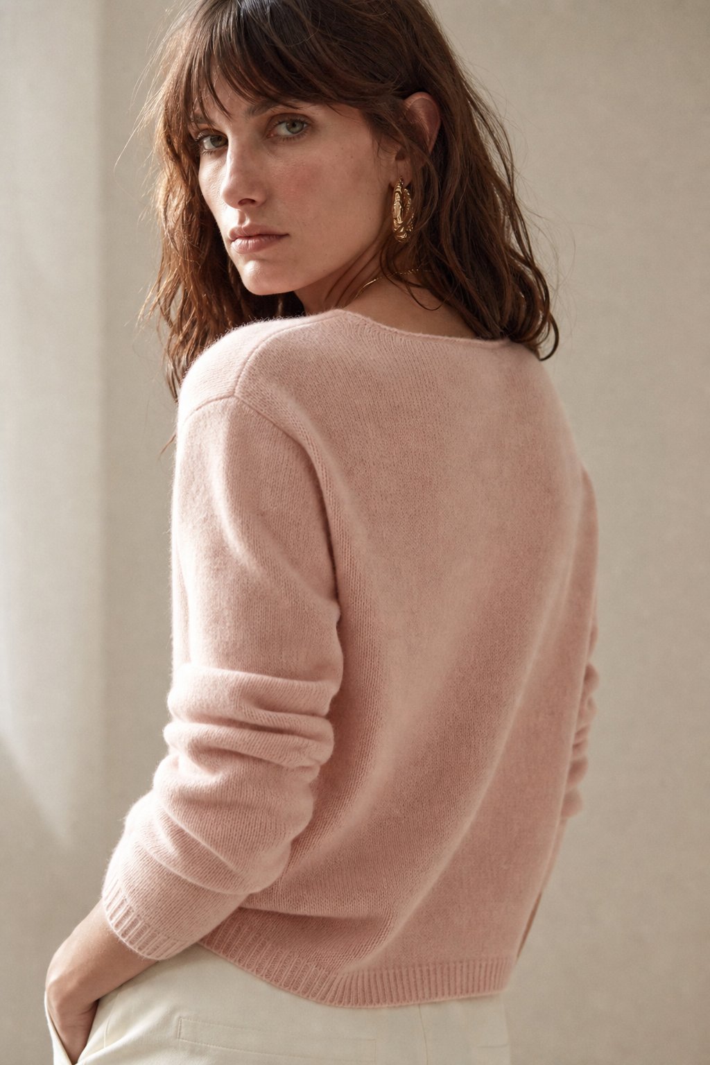 Amélise Womens Asymmetric Button Cashmere Blend Sweater