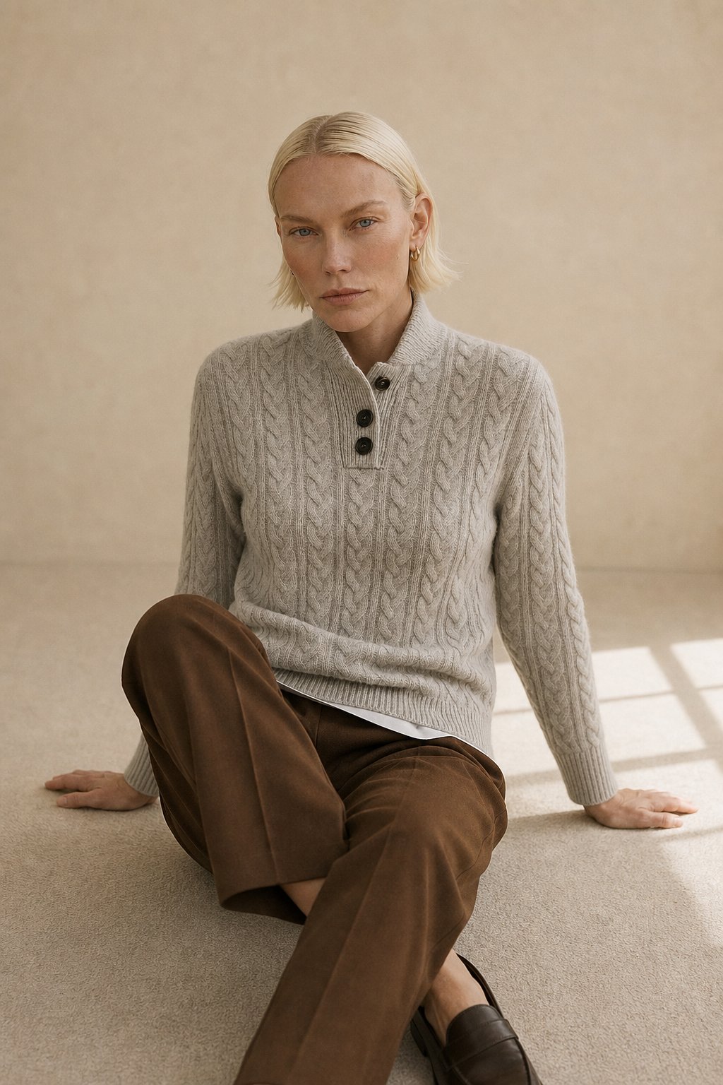 Arden Womens Button-Up Cable Knit Sweater in Grey