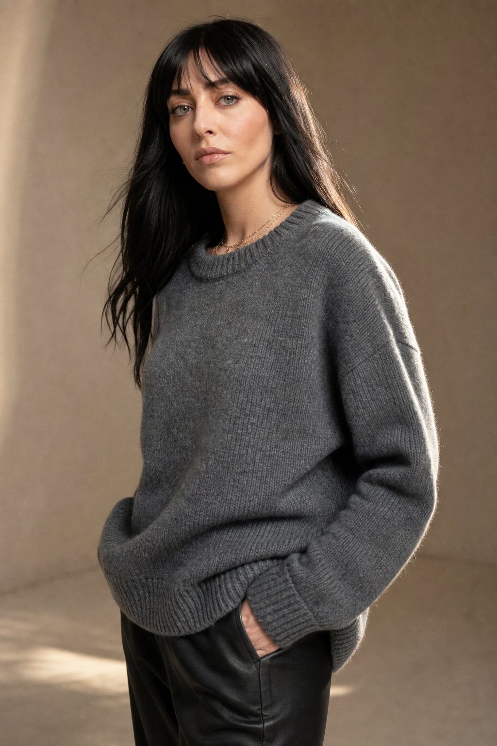 Tracy Womens Pure Cashmere Oversized Sweater in Grey