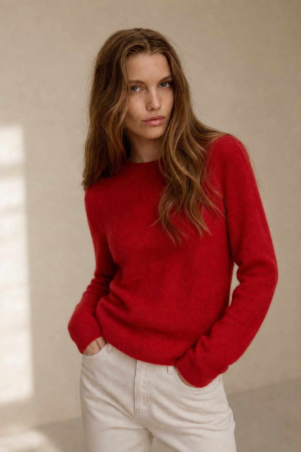 Tanya Womens Crew Neck Knit Sweater in Red