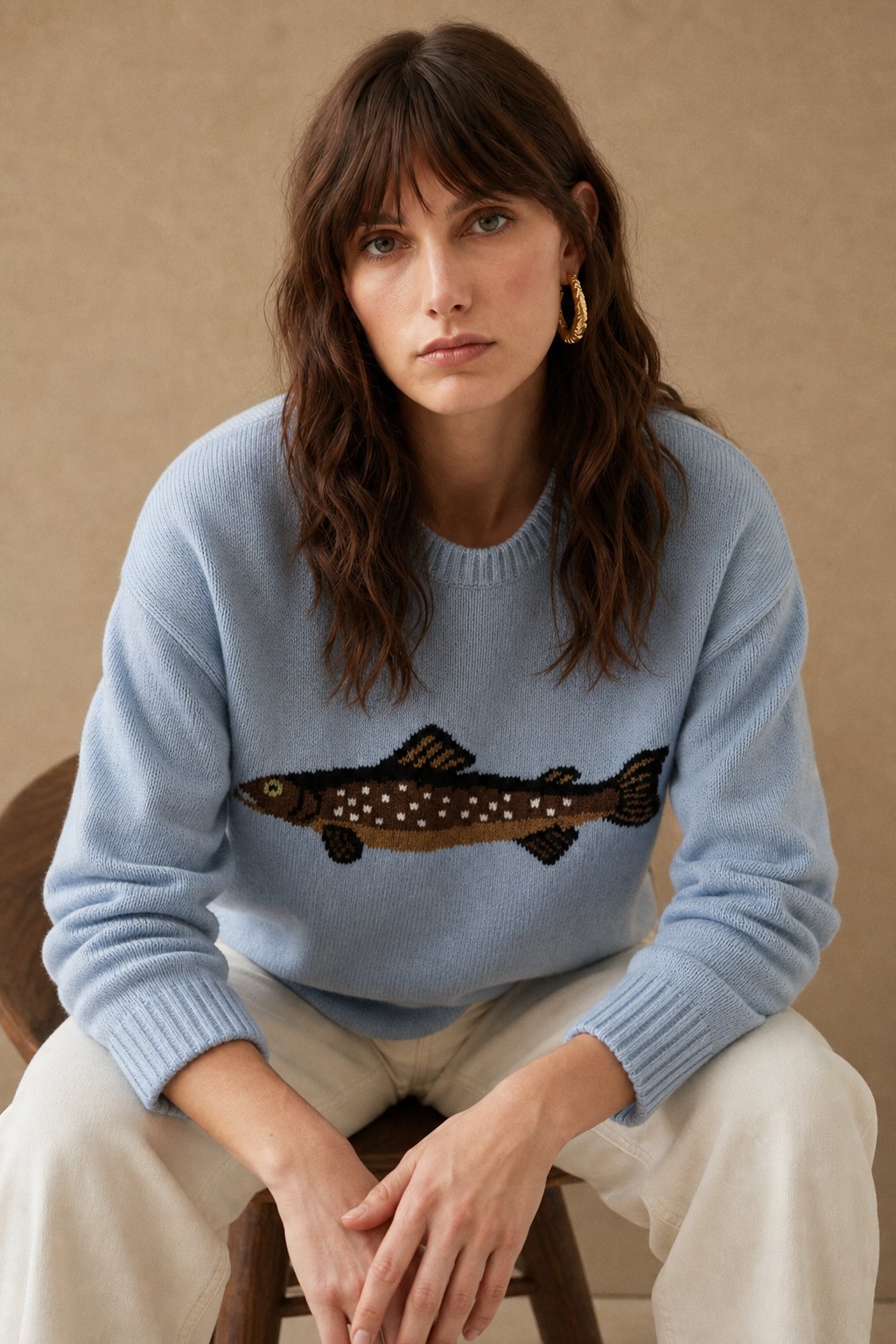 Hadley Womens Half-Zip Knit Sweater with Fish Pattern