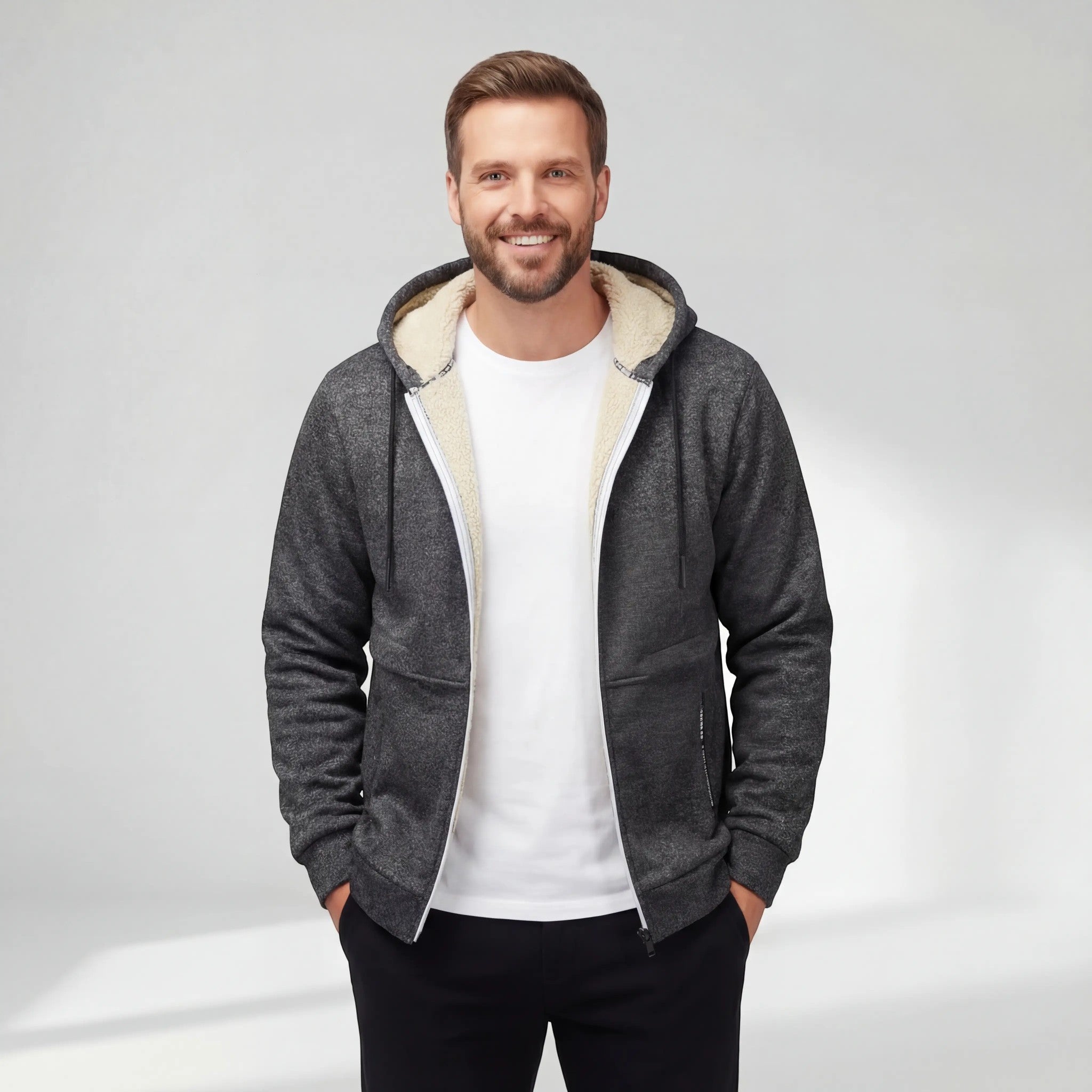 Men’s sherpa fleece zipped hooded cardigan – relaxed fit