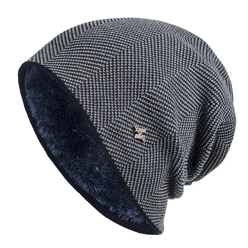 Sean Unisex Herringbone Knit Beanie with Faux Fur Lining in Grey