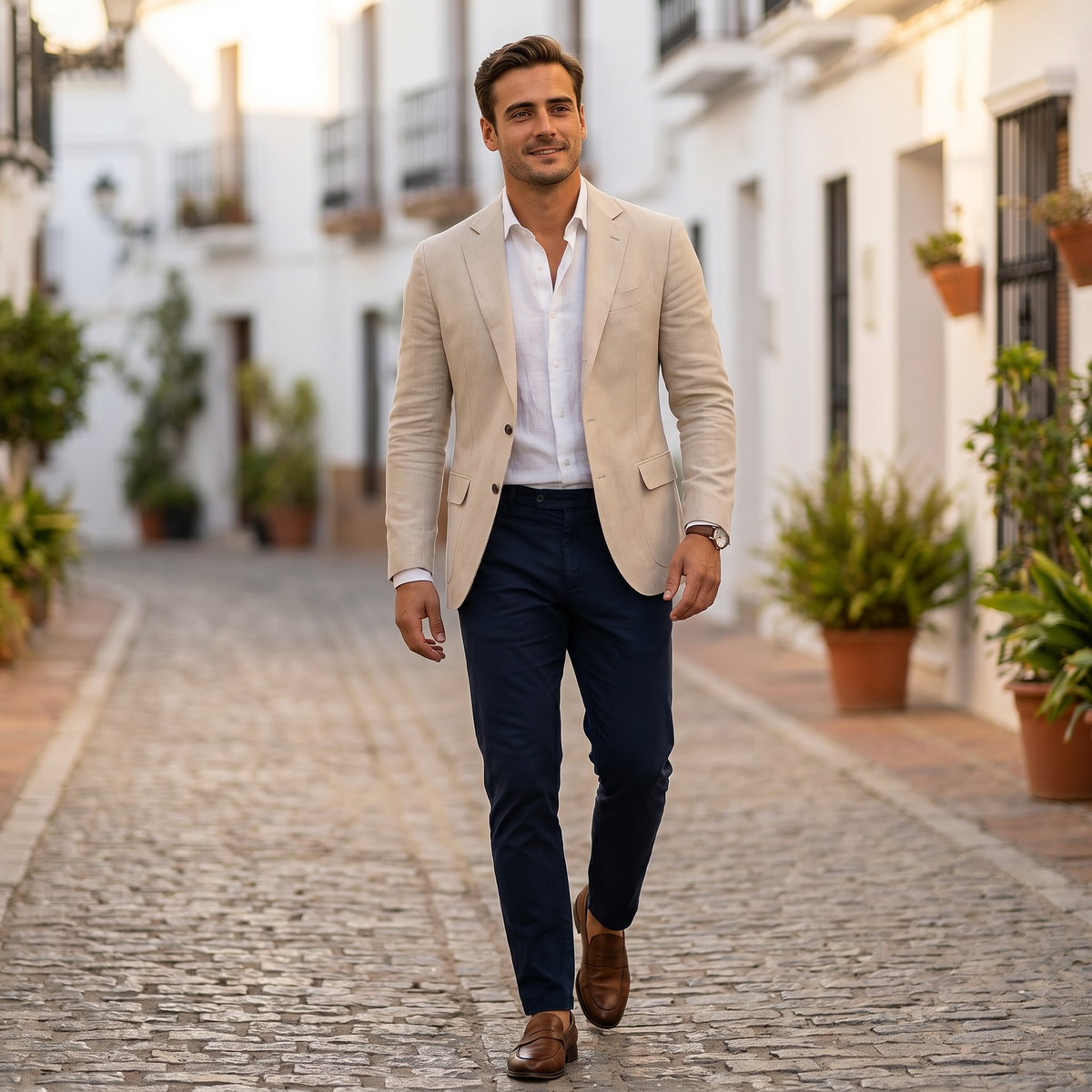 Mark Mens Smart Casual Blazer with Notched Lapel in Beige