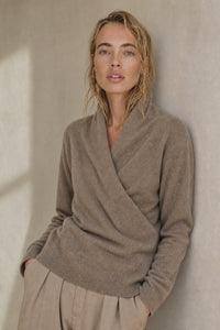 Wendy | Womens V-Neck Wrap Sweater in Cashmere Knit | Standard Fit, Minimalist Design | Camel, White, Beige S-XL