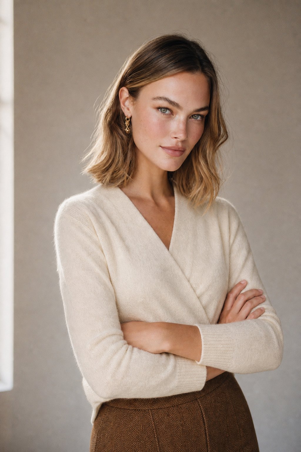 Wendy Womens V-Neck Wrap Sweater in Cashmere Knit