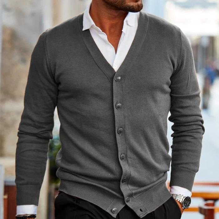 Joel Mens Cardigan Sweater with V-Neck and Buttons in Grey