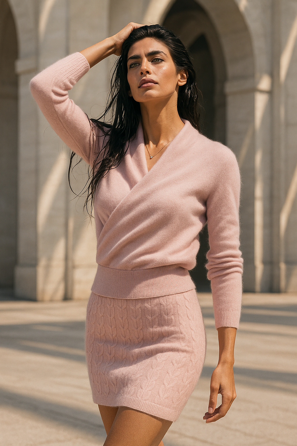 Diana Womens Cashmere Sweater with Crossover Collar